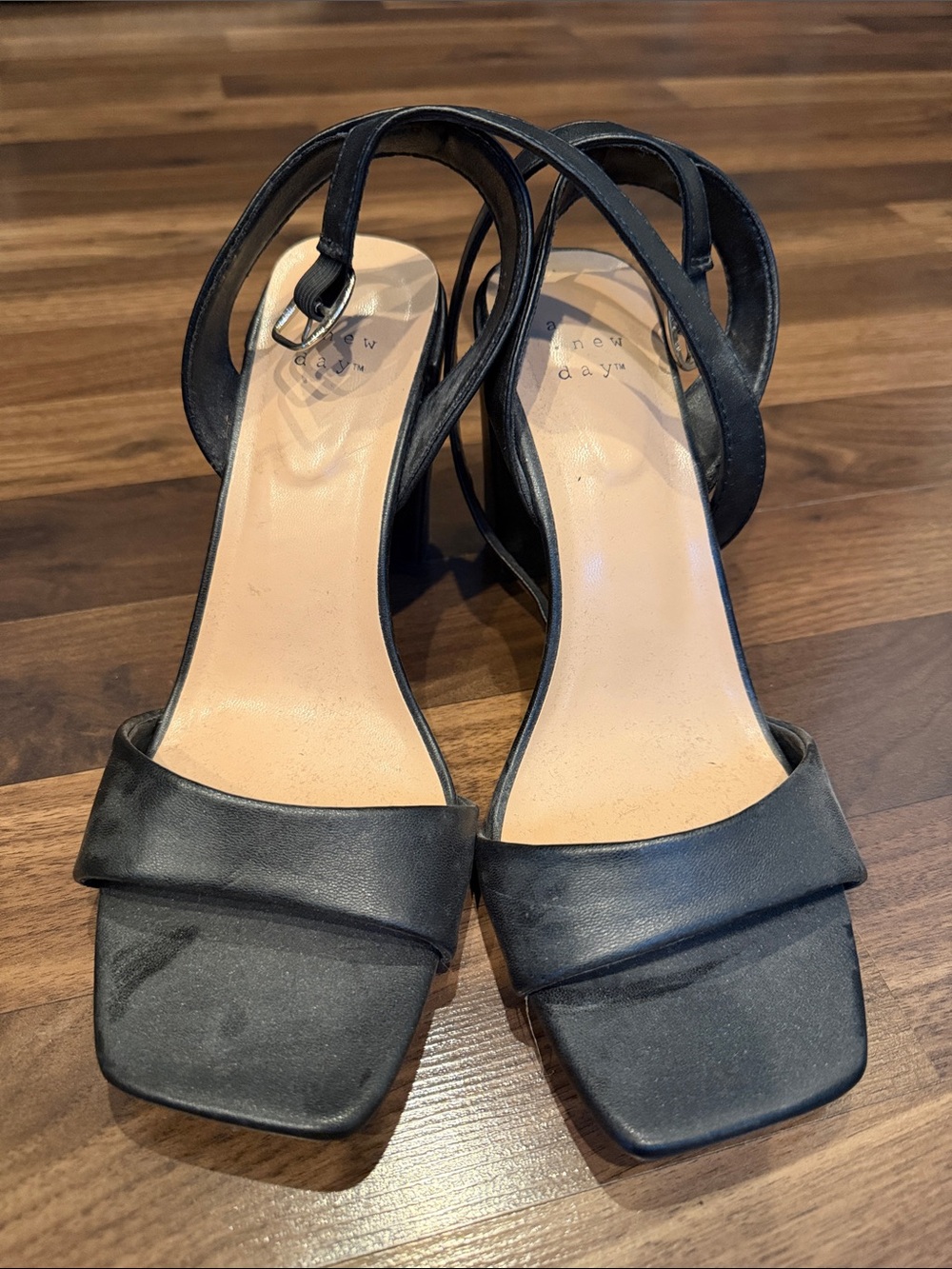 Black Strap Square-Toe Sandals